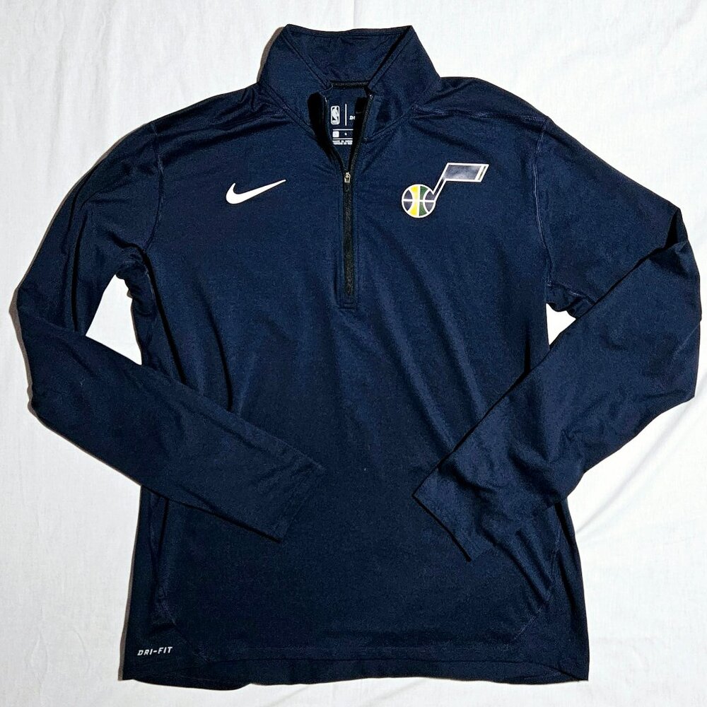 NIKE NBA UTAH JAZZ BASKETBALL DRI FIT NAVY PULLOVER QUARTER ZIP LARGE EUC